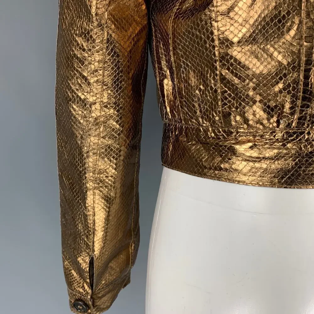 MULBERRY Size 8 Gold Leather Metallic Buttoned Jacket - Picture 4 of 6